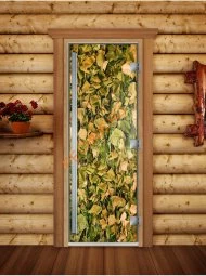 Дверь стеклянная DoorWood «Престиж», 700х1900мм, с фотопечатью «Листья березы»