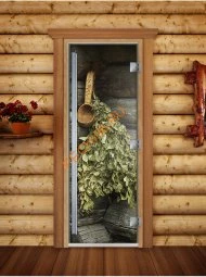 Дверь стеклянная DoorWood «Престиж», 800х2000мм, с фотопечатью «Русская баня»