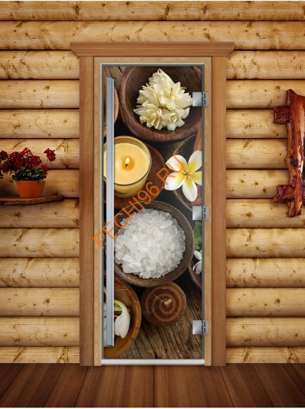 Дверь стеклянная DoorWood «Престиж», 700х1900мм, с фотопечатью «Спа салон»