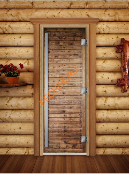 Дверь стеклянная DoorWood «Престиж», 700х1900мм, с фотопечатью «Деревенская банька»